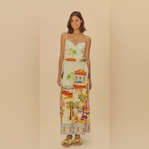 FARM Rio White and Orange Maxi Sundress Resort Wear